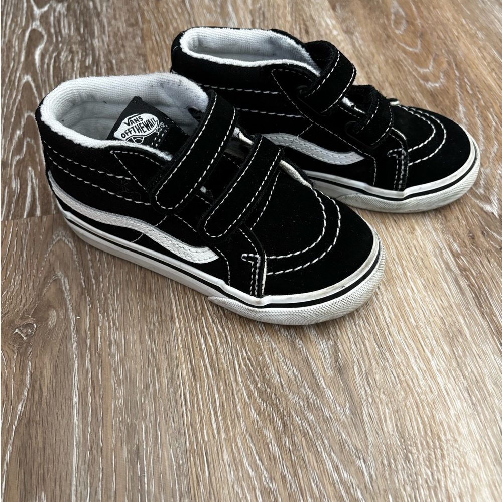Vans Kids Black & White Velcro High-Top Skate Sneakers
